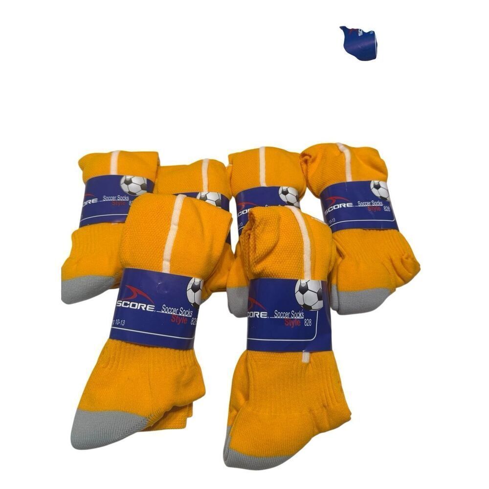 SCORE 6 Pair Men’s Soccer Socks Style 828, Gold/white/grey Regular (10/13) New *
